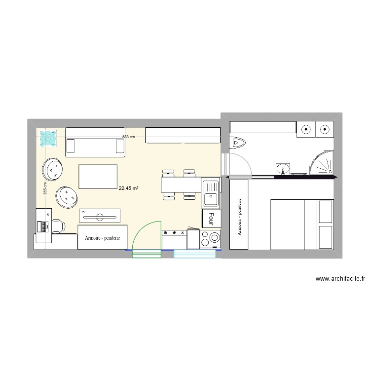 Dépendance. Plan de 1 pièce et 22 m2