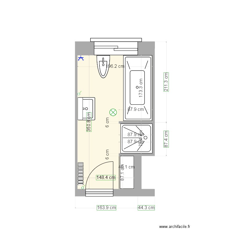 Plan SDB. Plan de 1 pièce et 6 m2