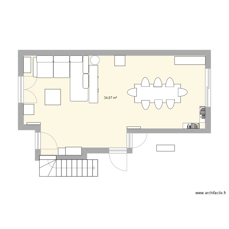 RDC. Plan de 1 pièce et 35 m2