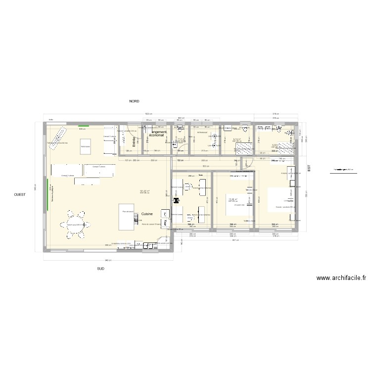 Maison 1 niveau 173 M2 ext. int 144.3 chambres côté est. Plan de 5 pièces et 140 m2