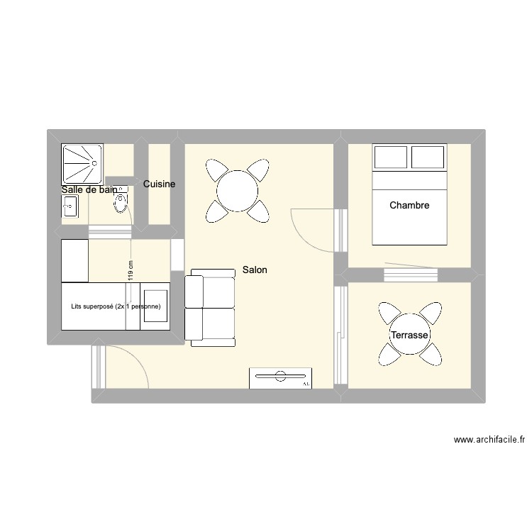 Moulleau cuisine. Plan de 6 pièces et 30 m2