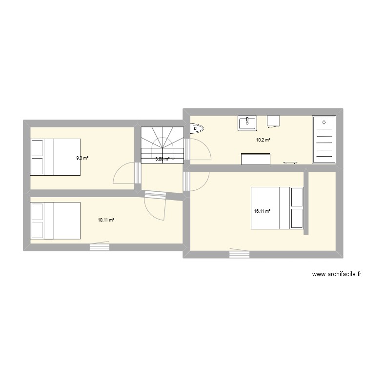 ETAGE 3. Plan de 5 pièces et 50 m2