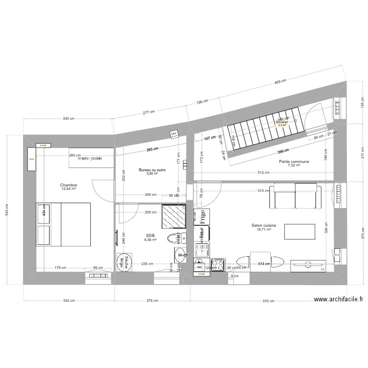 Maison Vn1. Plan de 6 pièces et 53 m2