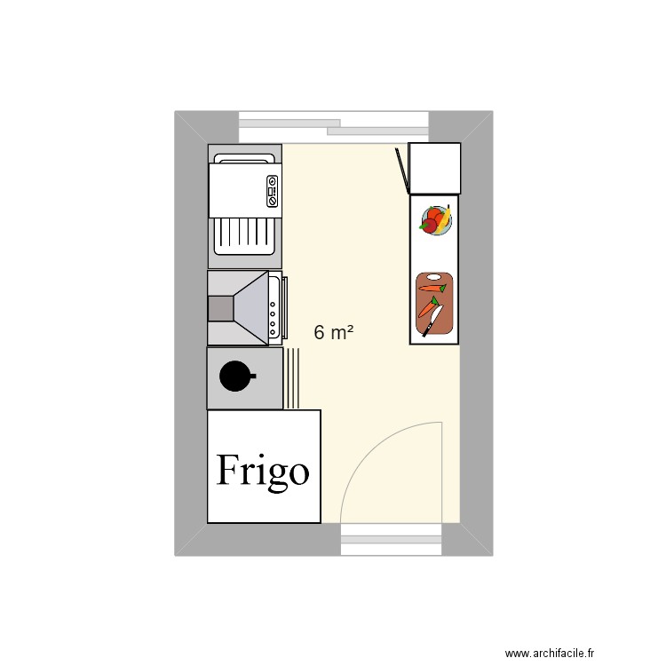 Cuisine. Plan de 1 pièce et 6 m2