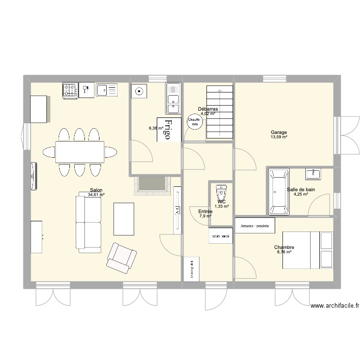 RDC maison St martial. Plan de 8 pièces et 81 m2