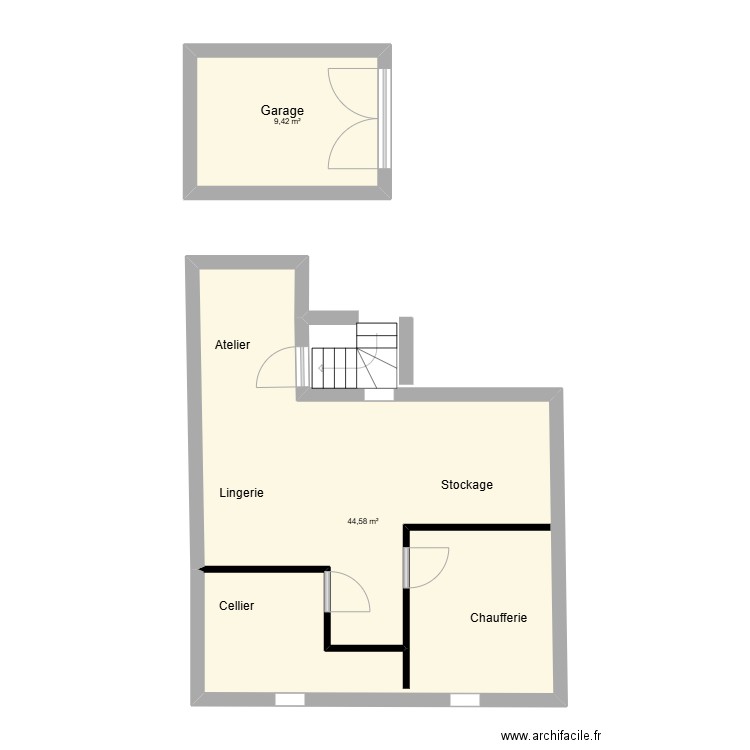 NELLENBACH. Plan de 2 pièces et 54 m2