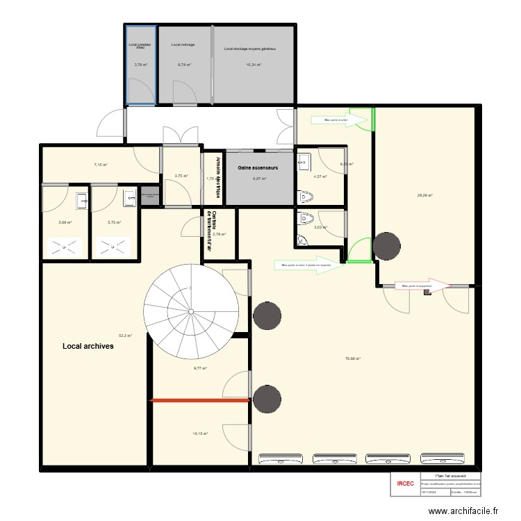 Modification distribution portes amphi - 1. Plan de 19 pièces et 250 m2