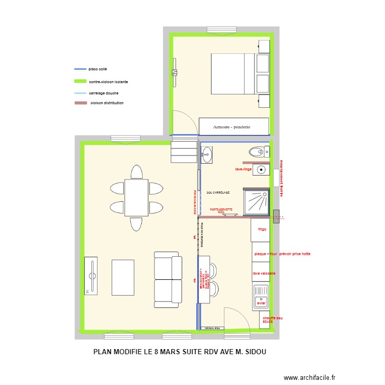 SIDOU (plan etage projet) modification 8 mars . Plan de 6 pièces et 52 m2