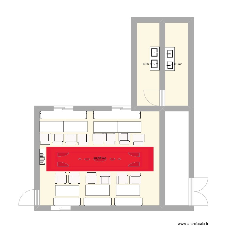 salon de the interieur . Plan de 3 pièces et 38 m2