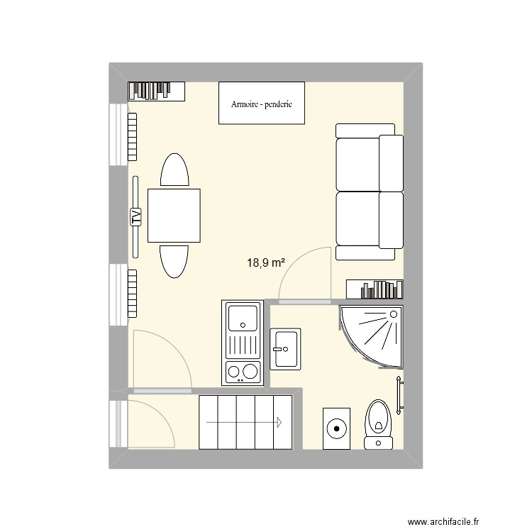 73 Strasbourg, RDC, 93 Montreuil. Plan de 1 pièce et 19 m2