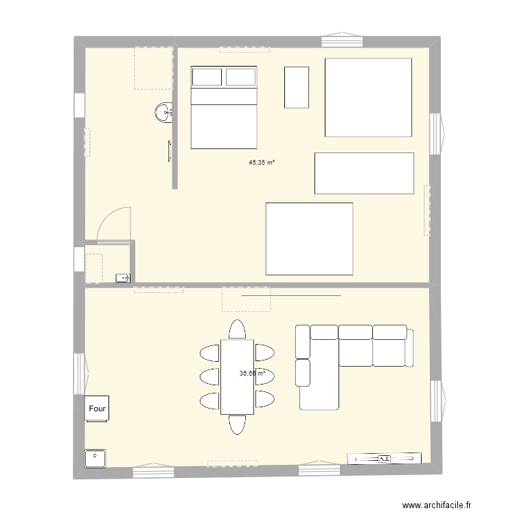 grange renover2025. Plan de 2 pièces et 82 m2