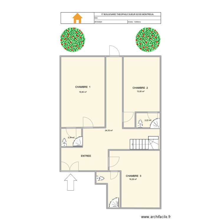 montreuil theophile 17 rdc. Plan de 6 pièces et 82 m2