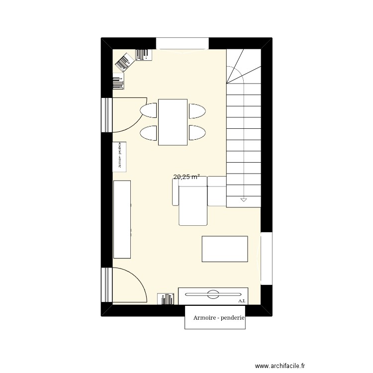 Salon. Plan de 1 pièce et 20 m2