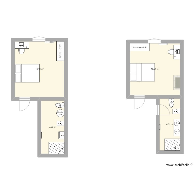 Chatel R+1 - R+2. Plan de 4 pièces et 45 m2