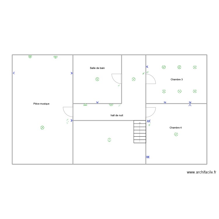 habitation étage. Plan de 6 pièces et 143 m2