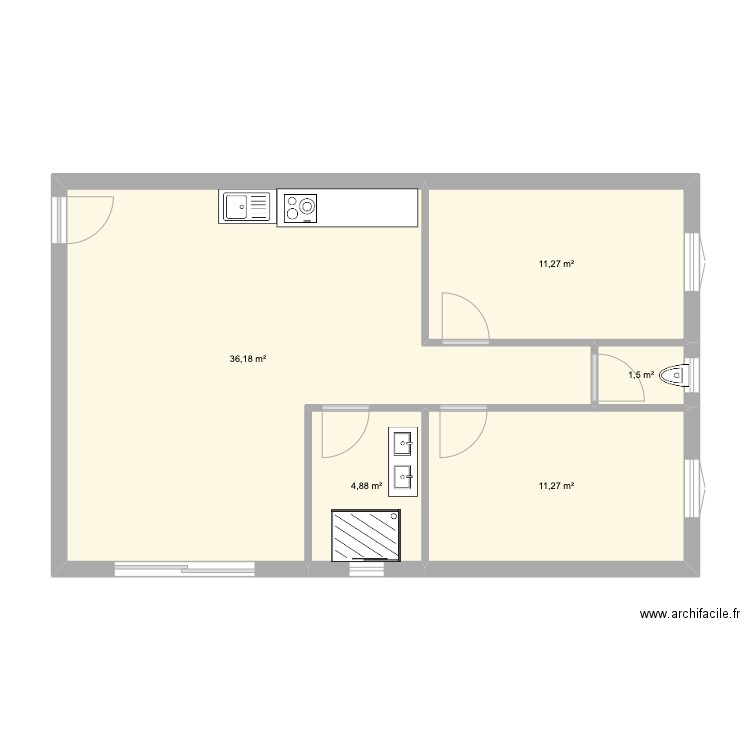 testcal. Plan de 5 pièces et 65 m2