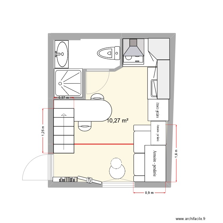 rennes final V2. Plan de 1 pièce et 10 m2