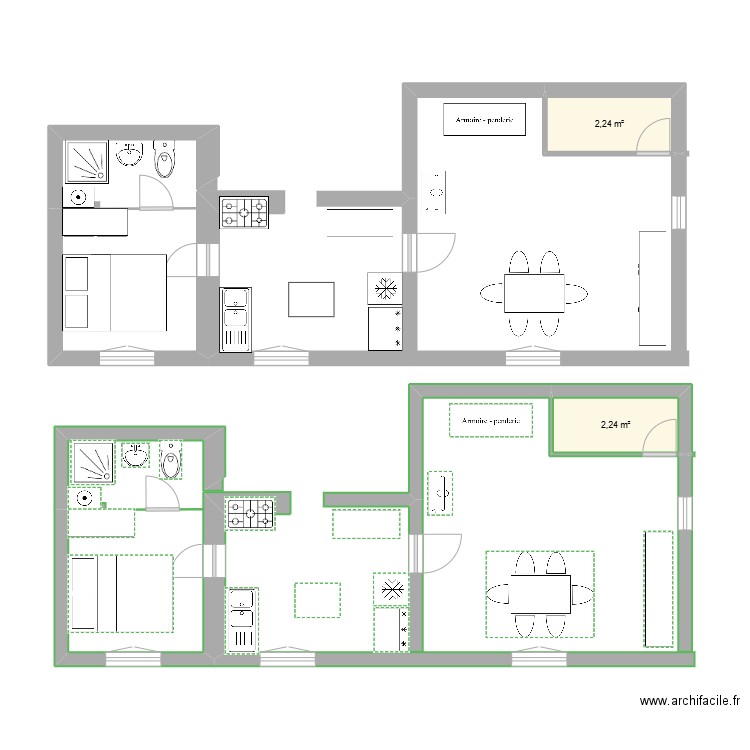 Parents . Plan de 2 pièces et 4 m2