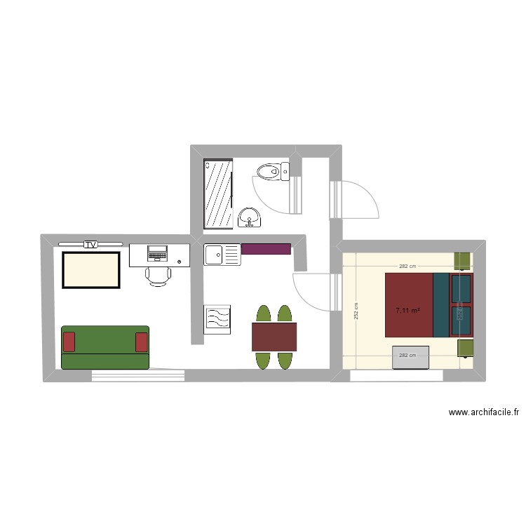 lucon. Plan de 1 pièce et 7 m2