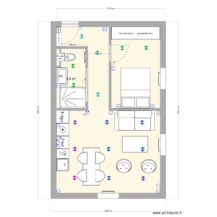 Appt 6. Plan de 2 pièces et 37 m2