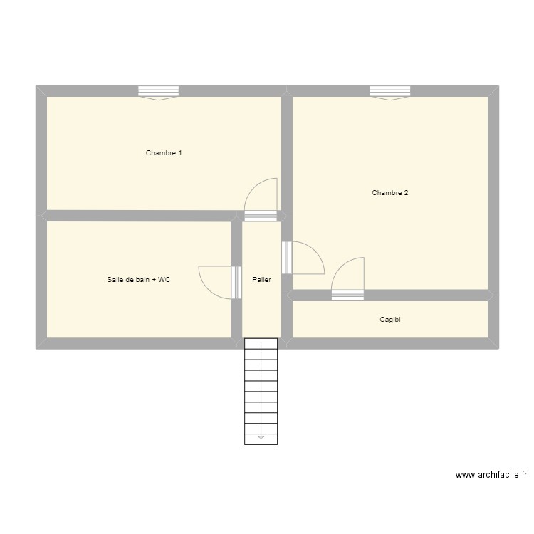 Plan 1er étage. Plan de 5 pièces et 59 m2