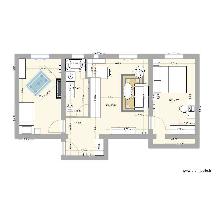 Pereire. Plan de 4 pièces et 48 m2