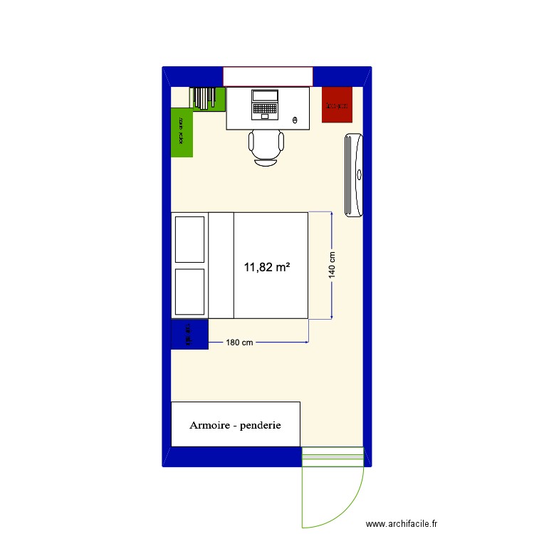 chambre actuelle . Plan de 1 pièce et 12 m2