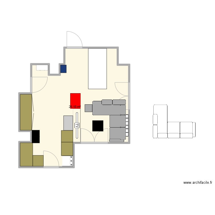 salon. Plan de 1 pièce et 26 m2