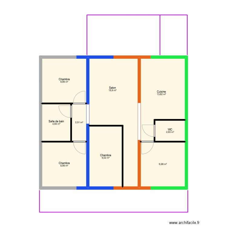 Modèle type Mayotte 1. Plan de 9 pièces et 79 m2