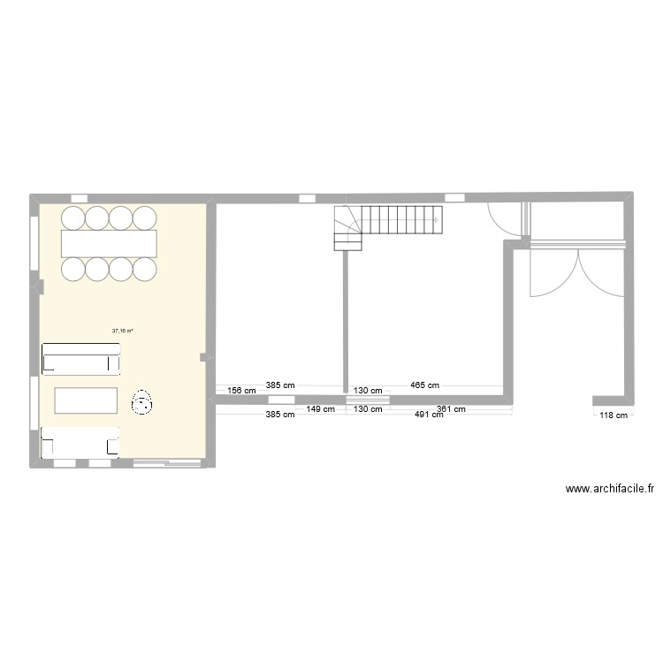 CUCURON RDC V1. Plan de 1 pièce et 37 m2