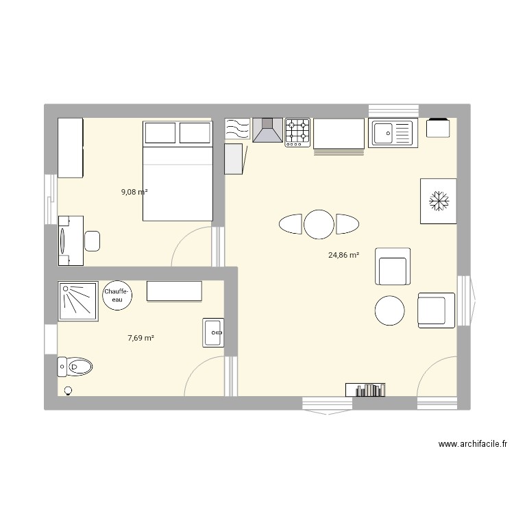 Plan d'une maison simple. Plan de 3 pièces et 42 m2