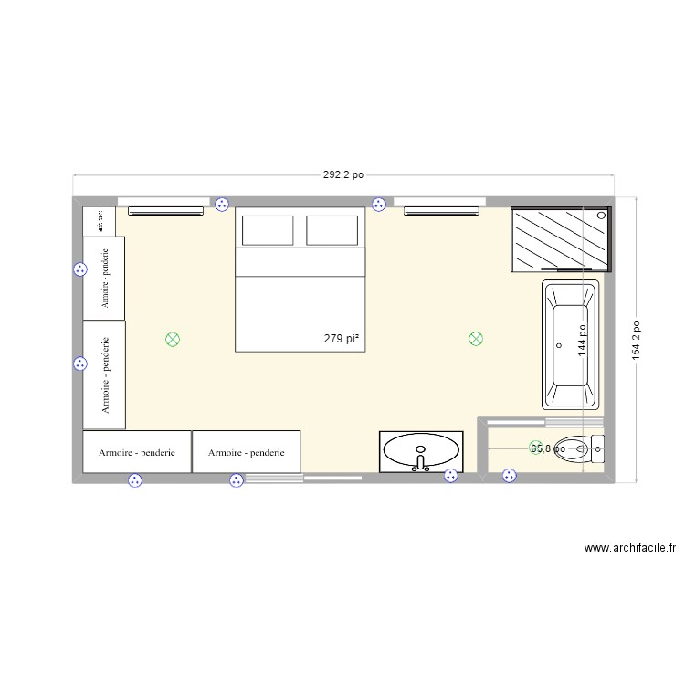 Chambre des maîtres. Plan de 1 pièce et 26 m2