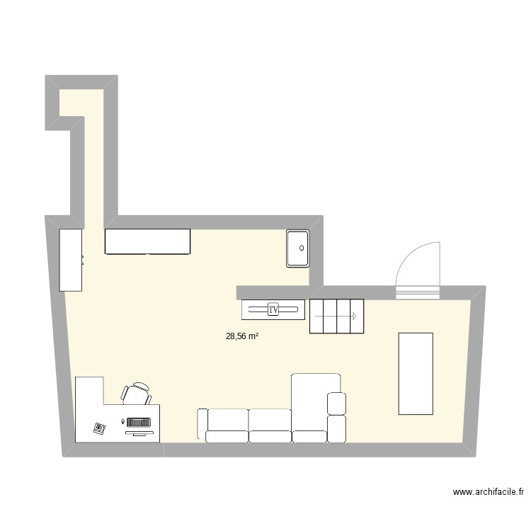 appart. Plan de 1 pièce et 29 m2