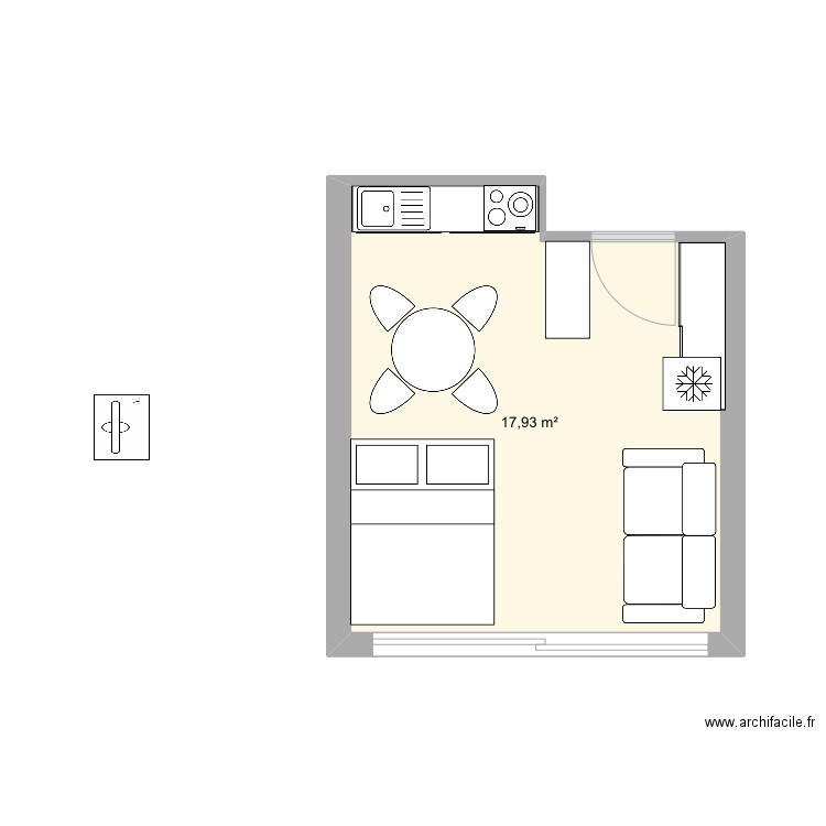 Studio. Plan de 1 pièce et 18 m2