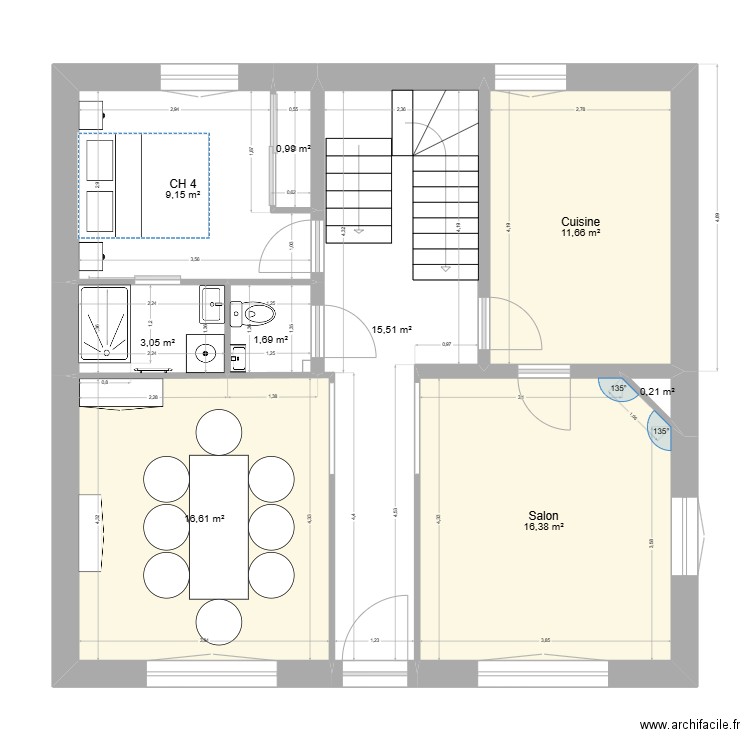 RENO 3 RDC. Plan de 9 pièces et 75 m2