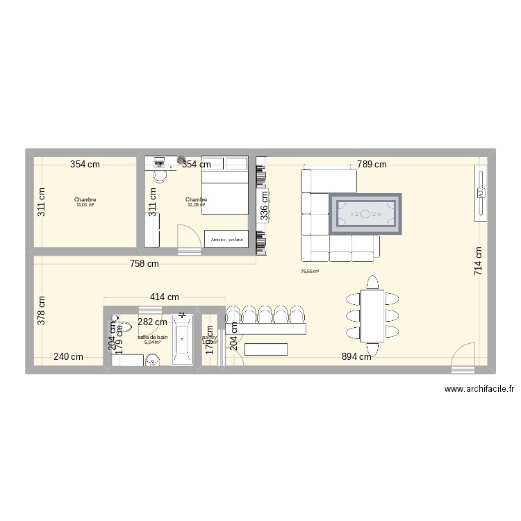 Project unité. Plan de 5 pièces et 105 m2