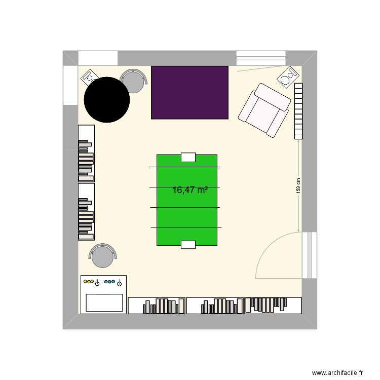 bureau 2. Plan de 1 pièce et 16 m2