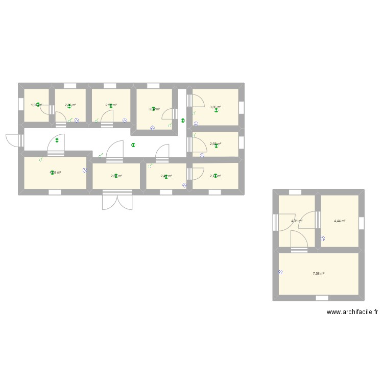 KASANGA. Plan de 13 pièces et 46 m2