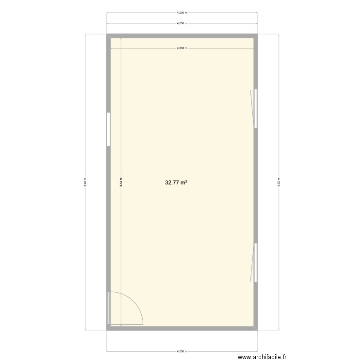 piece a vivre. Plan de 1 pièce et 33 m2