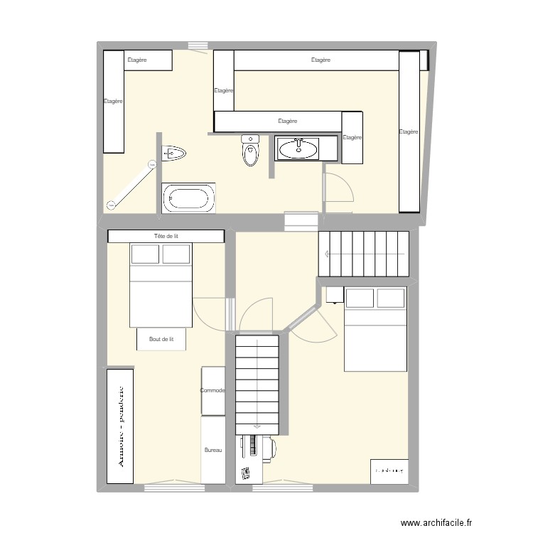 R+1. Plan de 4 pièces et 61 m2