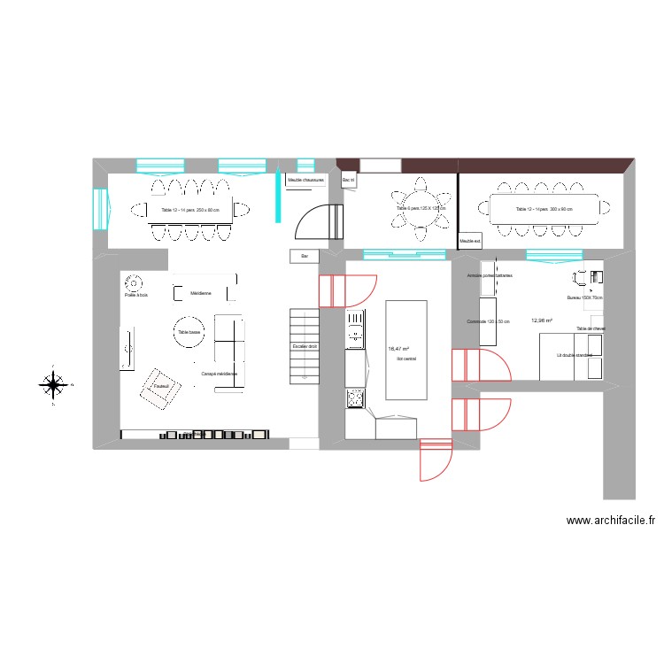 Extension Salon/Cuisine/Terrasse. Plan de 2 pièces et 29 m2