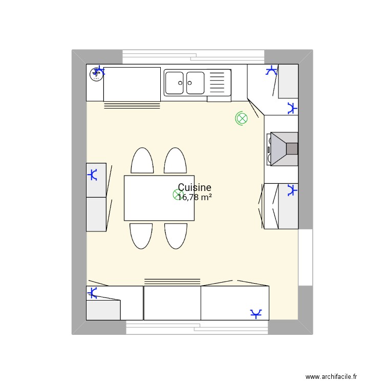 cuisine extension. Plan de 1 pièce et 17 m2