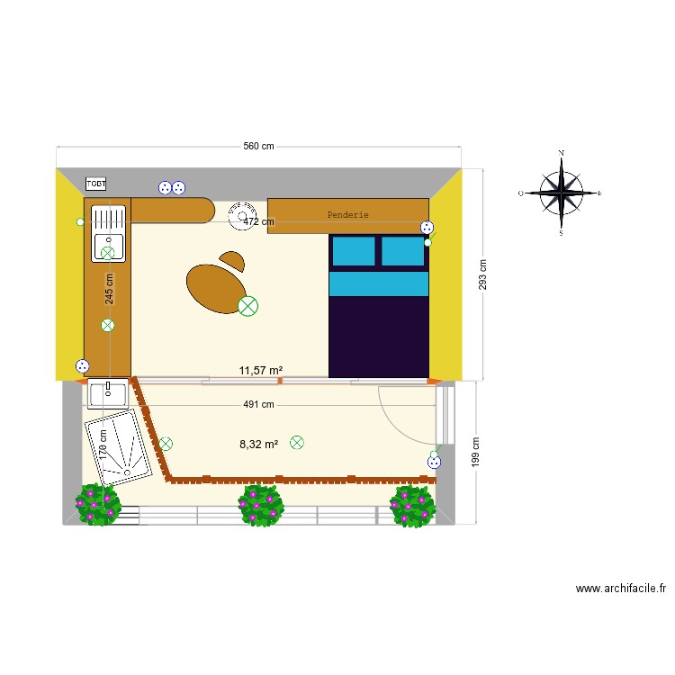 CabanADe. Plan de 2 pièces et 22 m2