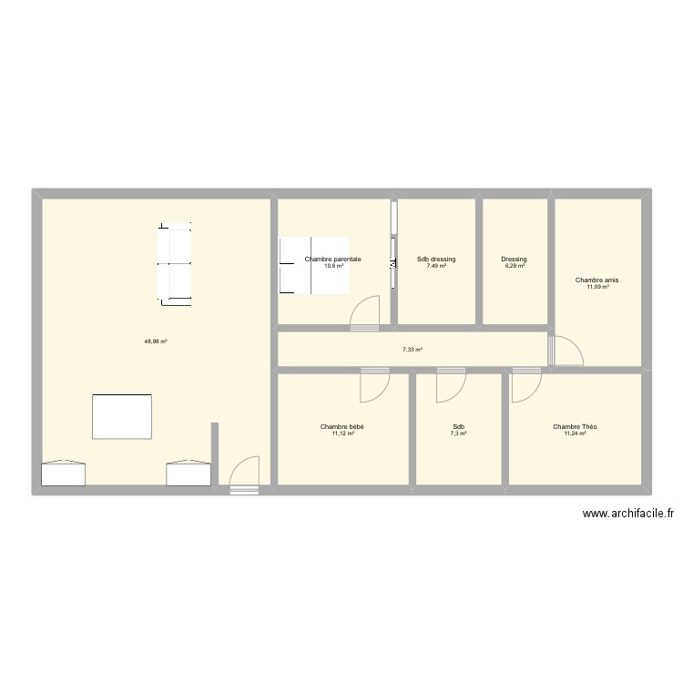 Idée 1. Plan de 9 pièces et 122 m2