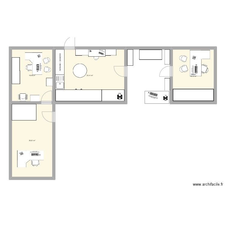 Petite salle Ecouter voir. Plan de 4 pièces et 98 m2