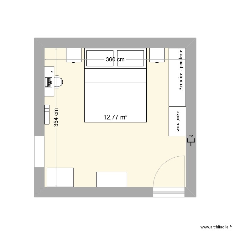 appart. Plan de 1 pièce et 13 m2