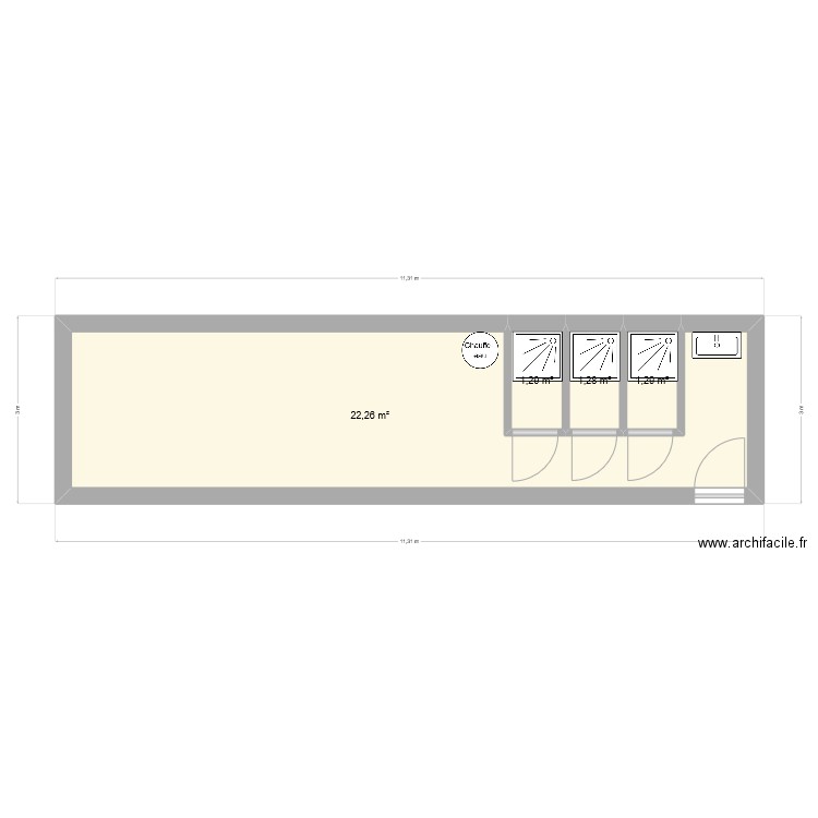 vestiaire crof fit . Plan de 4 pièces et 26 m2