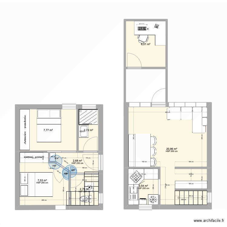 maison . Plan de 8 pièces et 54 m2