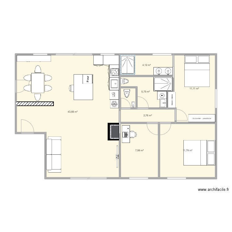  Puy v2. Plan de 7 pièces et 87 m2