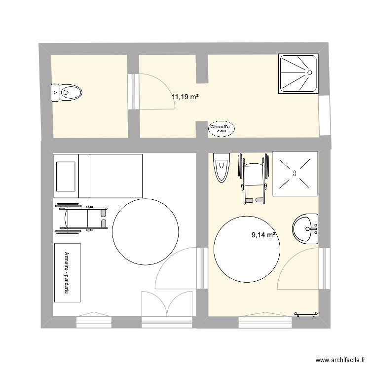 SDB PMR. Plan de 2 pièces et 20 m2